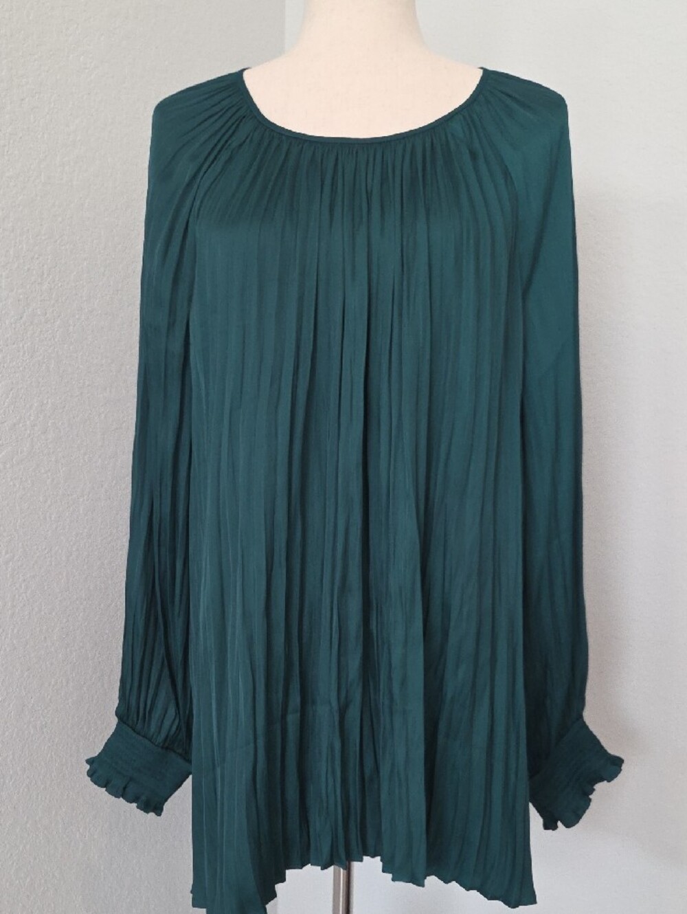 New Lane Bryant Teal Pleated Emerald Green Blouse Top 22/24 *belt Not Included - Picture 6 of 10